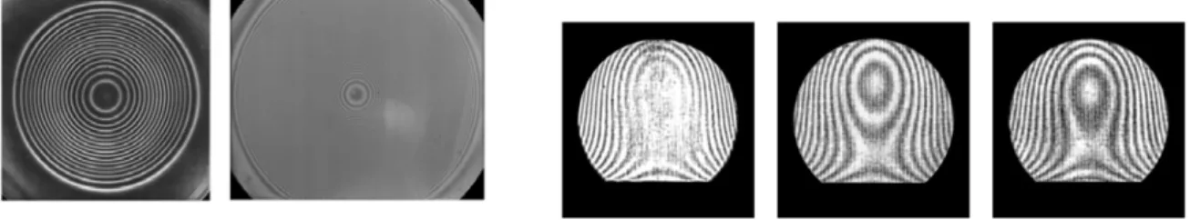 Fig. 3. He–Ne fringes with respect to flat of on- and off-axis (freeform) reflective grating replicas aspherized from 2 nd  replication on Zerodur  substrate for the MARLY, CARELEC and ISARD faint object spectrographs (LOOM)