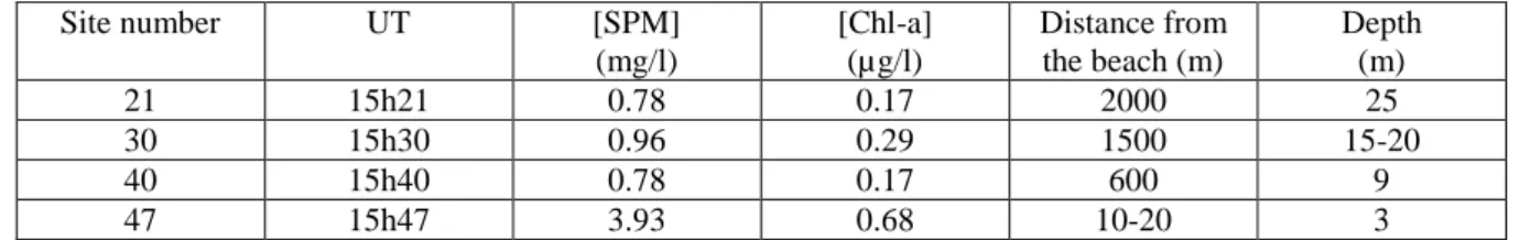Table 2. Concentrations in Suspended Particulate Matter ([SPM] in mg/l) and Chlorophyll-a ([Chl-a] in µg/l) resulting from the  Whatman GF/F filters analysis 