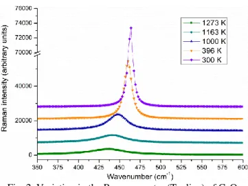 Fig. 2. Map of the Raman T 2g  intensity line (fake colors)  obtained on U 0.75 La 0.25 O 2-x  (100x100 µm) 