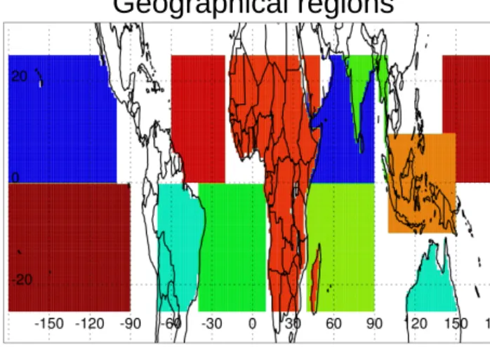 Figure 1. Geographical Tropical regions over land and ocean.