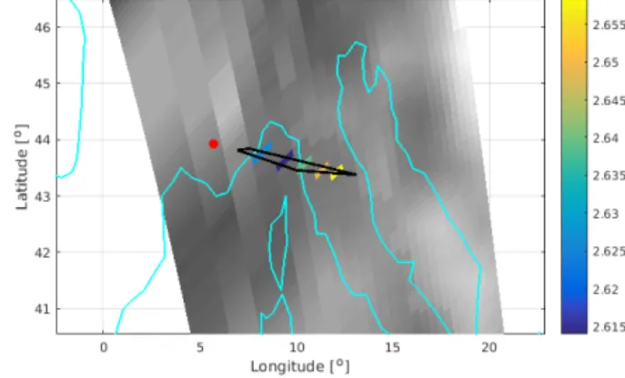 Figure 2. Illustration of a single co-location between OMI and a sunrise ZSL-DOAS measurement using the dedicated observation operator