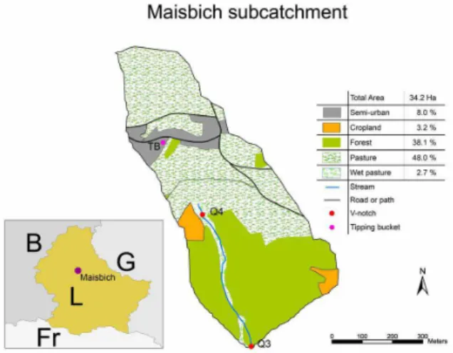 Fig. 1. Studied subcatchment of the Maisbich catchment.