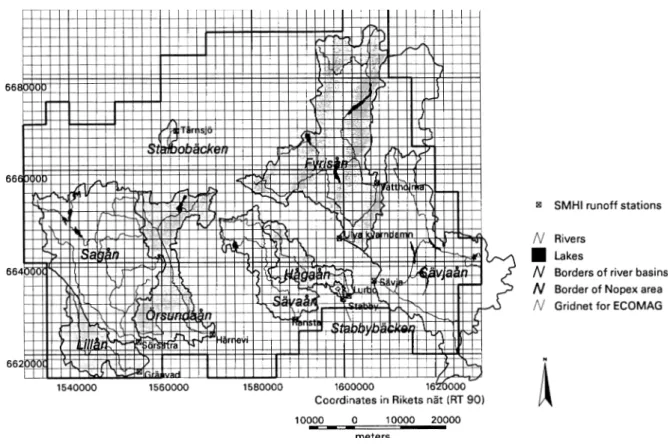 Fig. 1. The NOPEX area and the ten gauged catchments.