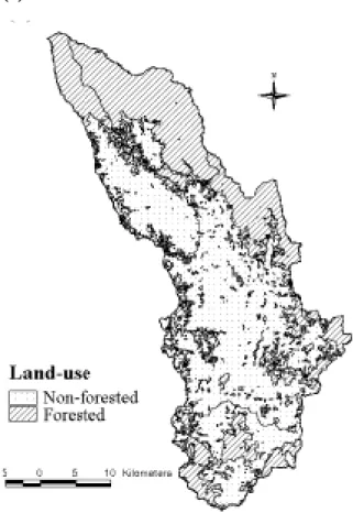 Fig. 5. Spatial extent of the hydrotype-disaggregation strategies based on; (a) land-use, (b) soil-depth, and (c) annual soil moisture.