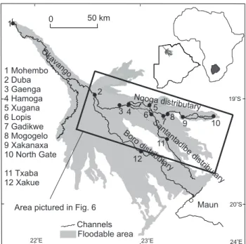 Fig. 1. The Okavango Delta and its main features.