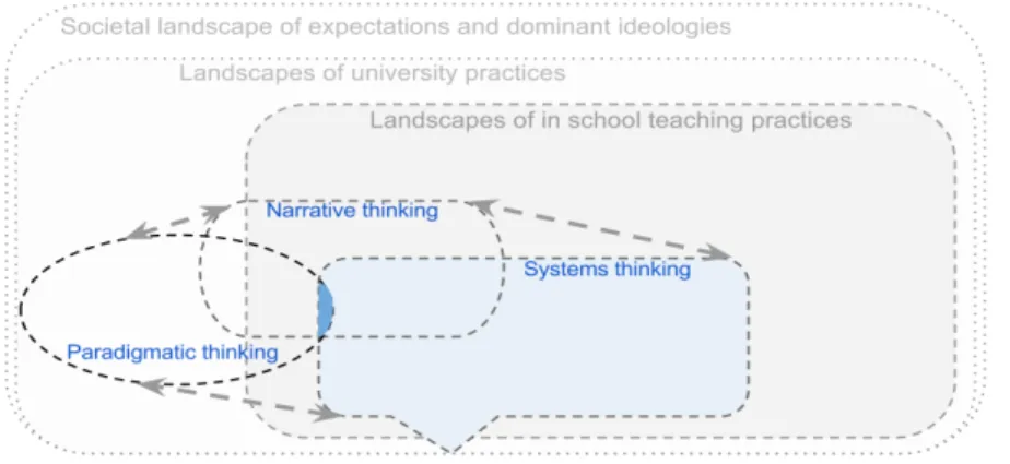 FIGURE 4.  Systems thinking and professional knowledge in the landscape of professional  practices