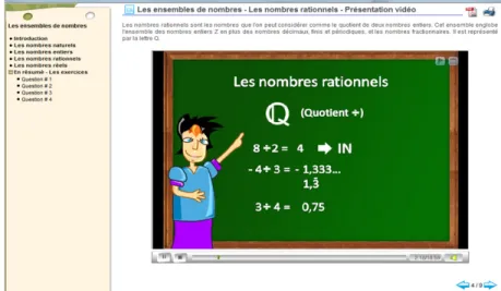 FIGURE 3.  Outil d’aide en format vidéo : les ensembles de nombres – les nombres rationnels La mise à niveau en mathématiques