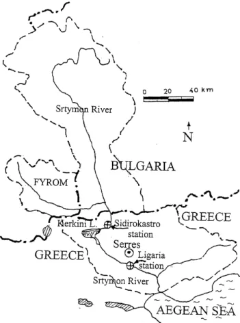 Figure 2 shows the time series of monthly measured values of  Q,  T,  EC w , concentrations of  DO,  SO 4 2- ,  Na + +K + , Mg 2+      Ca 2+ ,  NO 3 -   and  TP, at Sidirokastro station