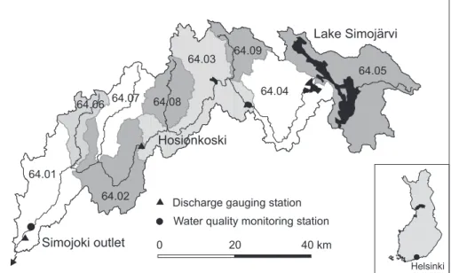 Fig. 1. Location of the river Simojoki basin (sub-basins 64.01-64.09) in northern Finland