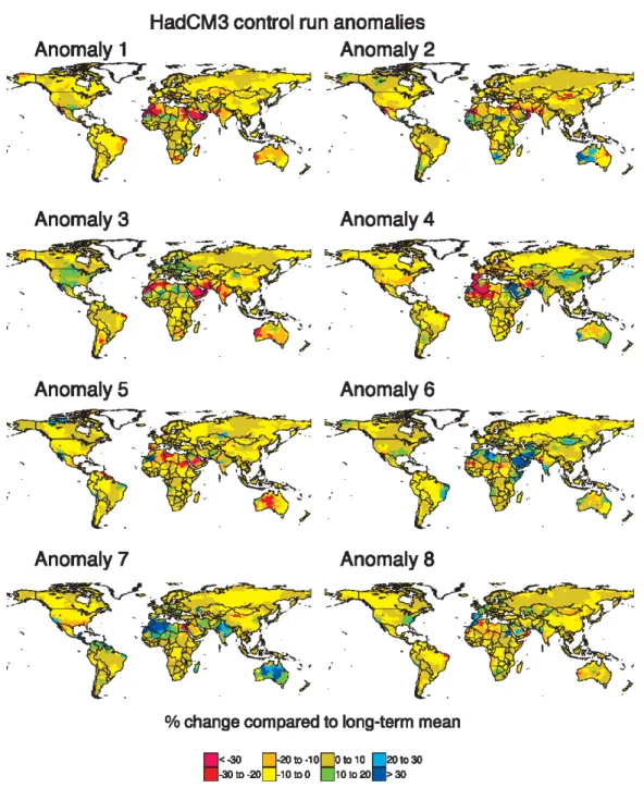 Fig. 6. Percentage change in 30-year average annual runoff due to natural multi-decadal climatic variability