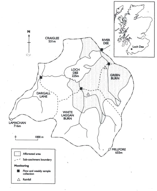 Fig. 1. General setting and monitoring programme at Loch Dee