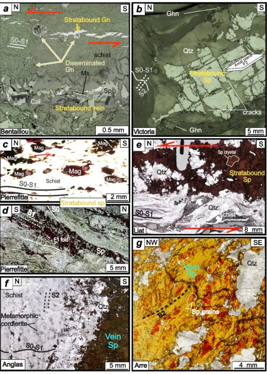 Figure 9. Microphotographs showing characteristics textures in the three mineralization types