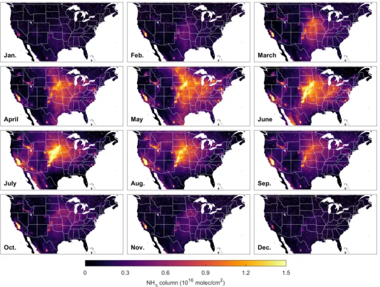 Figure 3 also shows CMAQ (c, d) and AM3 (e, f) modeled NH 3  seasonality clusters using k-means++
