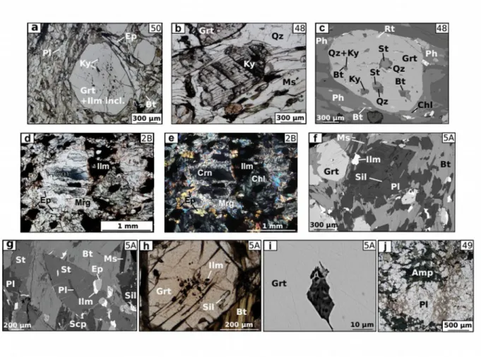 Figure 6: Representative mineralogy of metapelites and associated rocks found in the metamorphic sole of Mont Albert