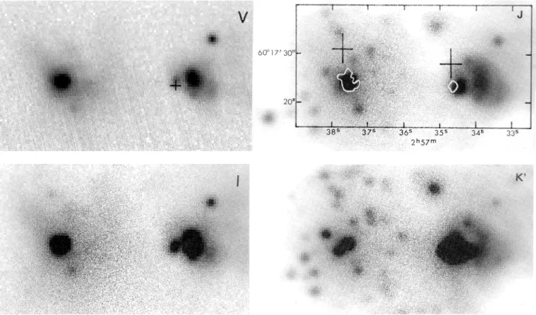 Fig. 5. V , I, J, and K 0 images of the reflection nebulosity and its illuminating source (object 25)