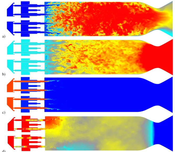 Figure 12 shows instantaneous fields of temperature for case T57 after the growth of the instability (22 ms on Fig