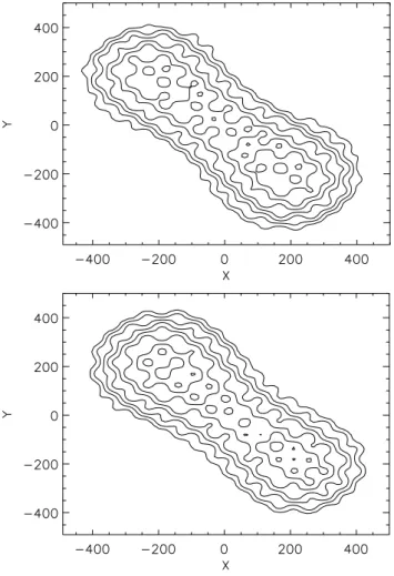 Fig. 2. Model stream function isolines at (a) t = 0 and (b) t = T 1 /2, with T 1 ∼ 30 days