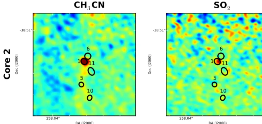 Fig. A.2: Integrated emission of the CH 3 CN and SO 2 molcular lines toward the Herschel Core 2