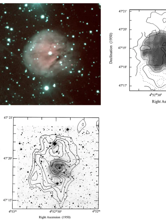 Fig. 1. a) Composite colour image of Sh 219 in the optical; pink corresponds to the Hα 6563 Å emission, and turquoise to the [S ] 6717–