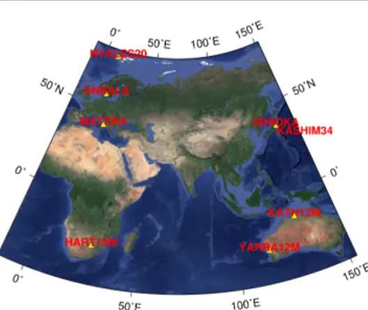 Fig. 1 Stations involved in IVS-R1872 session