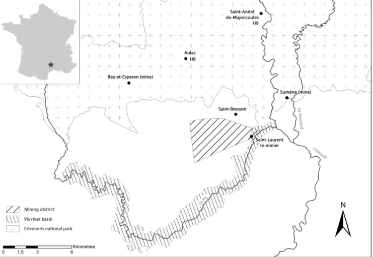 Fig. 1. Context of the ‘Les Malines’ mining district.