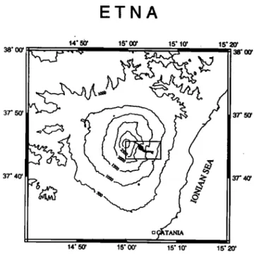 Figure  1.  Map  of  Mount  Etna.  The  box shows the  location of  the  interferograms