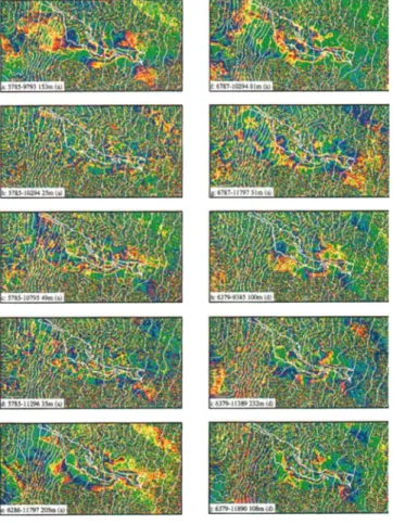 Figure  2.  The  10 interferograms used quantitatively  in our study. Each image contains 128 x 257 pixels of 40  m