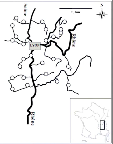 Figure 1. Location of study sites (n=27) along the Rhône-Alpes region (France). 