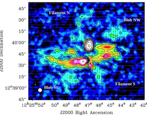 Figure 7. Linearly polarized intensity at 6 GHz in contours plus magnetic vectors corrected for Faraday rotation, with a resolution of 5.33 × 5.33 arcsec and an rms noise of 2.3 µJy beam −1 