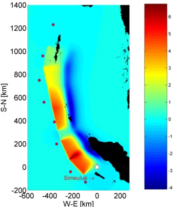 Fig. 2. The initial sea surface elevation used for the simulation of the 2004 Indian Ocean tsunami