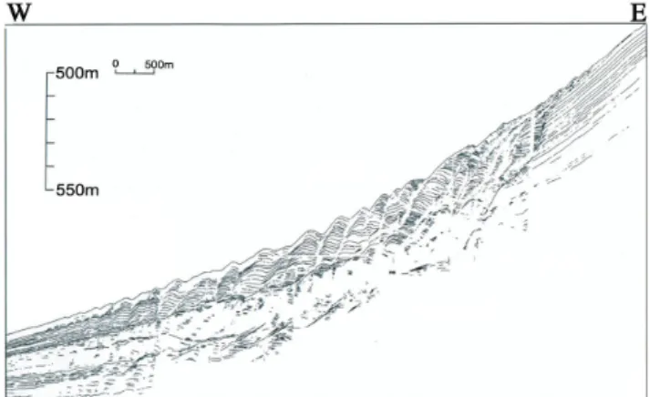 Fig. 3. Overview of Eel River STRATAFORM area (after Field et al., 1999). Data include USGS on-shore digital elevation model, as well as shaded relief bathymetry from Simrad EM-1000 multibeam system (Goff et al., 1999)