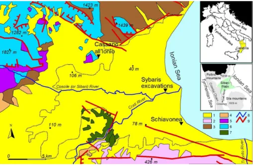 Fig. 1. Geological schematic map and location of study area (After Sorriso-Valvo and Tansi, 1995, simplified)