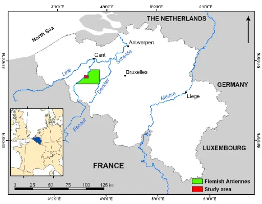 Fig. 1. Location map of the Flemish Ardennes and the study area.