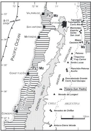 Fig. 1. Geological setting and location of Volca´n San Pedro in the