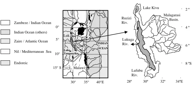 Fig. 1.  Main lakes (black filled) and catchments of the East  African rift.