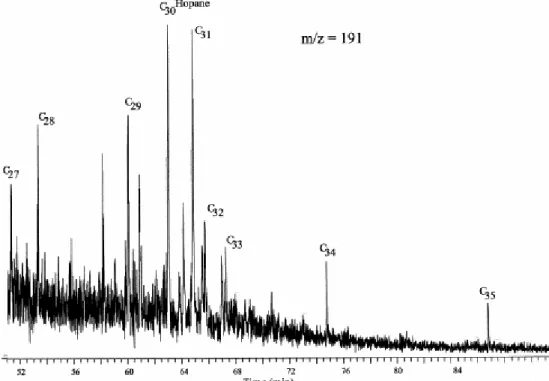 Fig. 8. Gas chromatogram showing the hopane series in distal part of Senegal platform