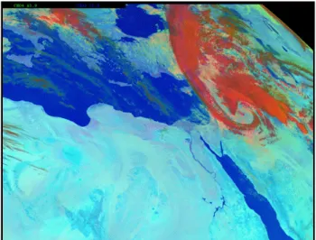 Fig. 5. Satellite imagery for 2 April 2006 10:40 UTC showing the cloud strips that are spiralling the cyclone center.
