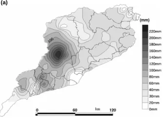 Fig. 3. Observed precipitation for the case studies according to scale: (a) Catalogne event from 00:00 UTC 9 June to 12:00 UTC 10 June 2000 (courtesy of M