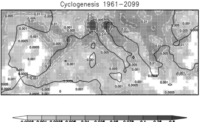 Table 1. Total cyclone exposure hours in four different periods for the Mediterranean area.