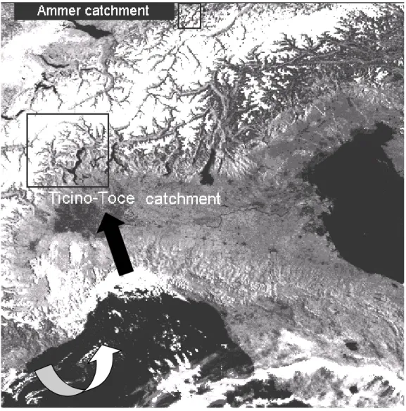 Fig. 1. The two study areas of the project, on the southern and northern side of the Alps