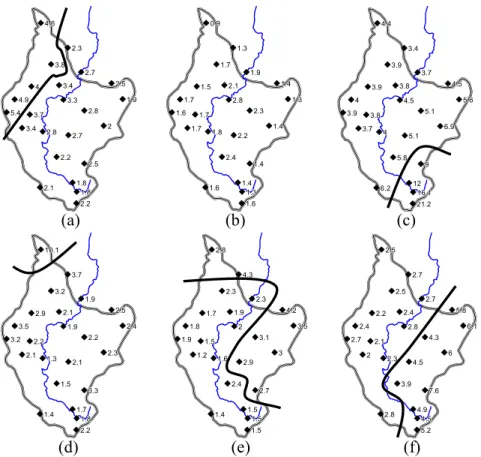 Fig. 3. Average daily precipitation at every rain gauge, per group, for the clustering of precipitation fields into 6 groups