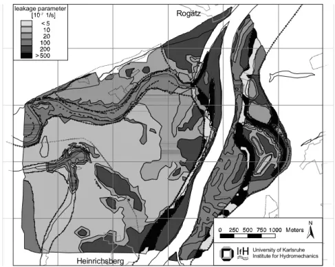 Fig. 3.  Spatial distribution of the leakage parameters characterising the soils in the flood plains.