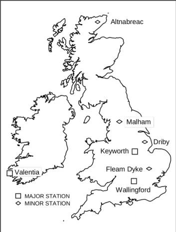Fig. 1. The location of the British Isles rainfall collection stations considered in this study.