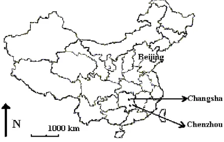 Fig. 1. Map of the Peoples Republic of China with Hunan Province indicated.