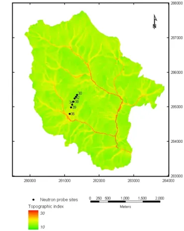 Fig. 2. Topographic index of Wye catchment