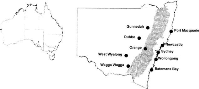 Fig. 13.  Locations of the ten rainfall sites in New South Wales, Australia that are used in analysis