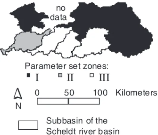 Fig. 7. Zones with a uniform parameterisation delineated with the parameter set approach