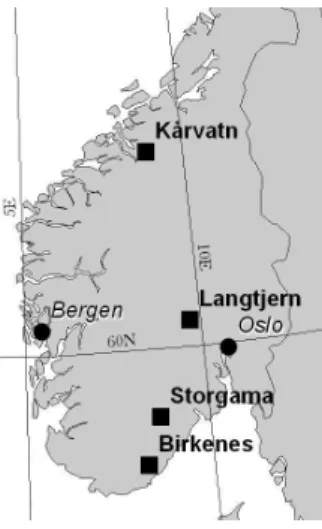 Fig. 1. Location of catchments in Norway.