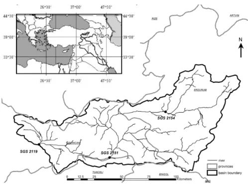 Fig. 1. Location of Karasu Basin (upper Euphrates River) in Turkey and stream gauging stations (SGS) in the basin.