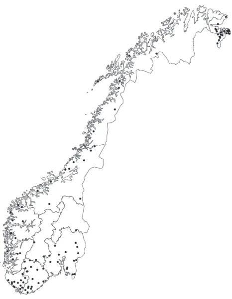 Fig. 1. Location of the 100 study lakes and the 10 pre-defined regions.